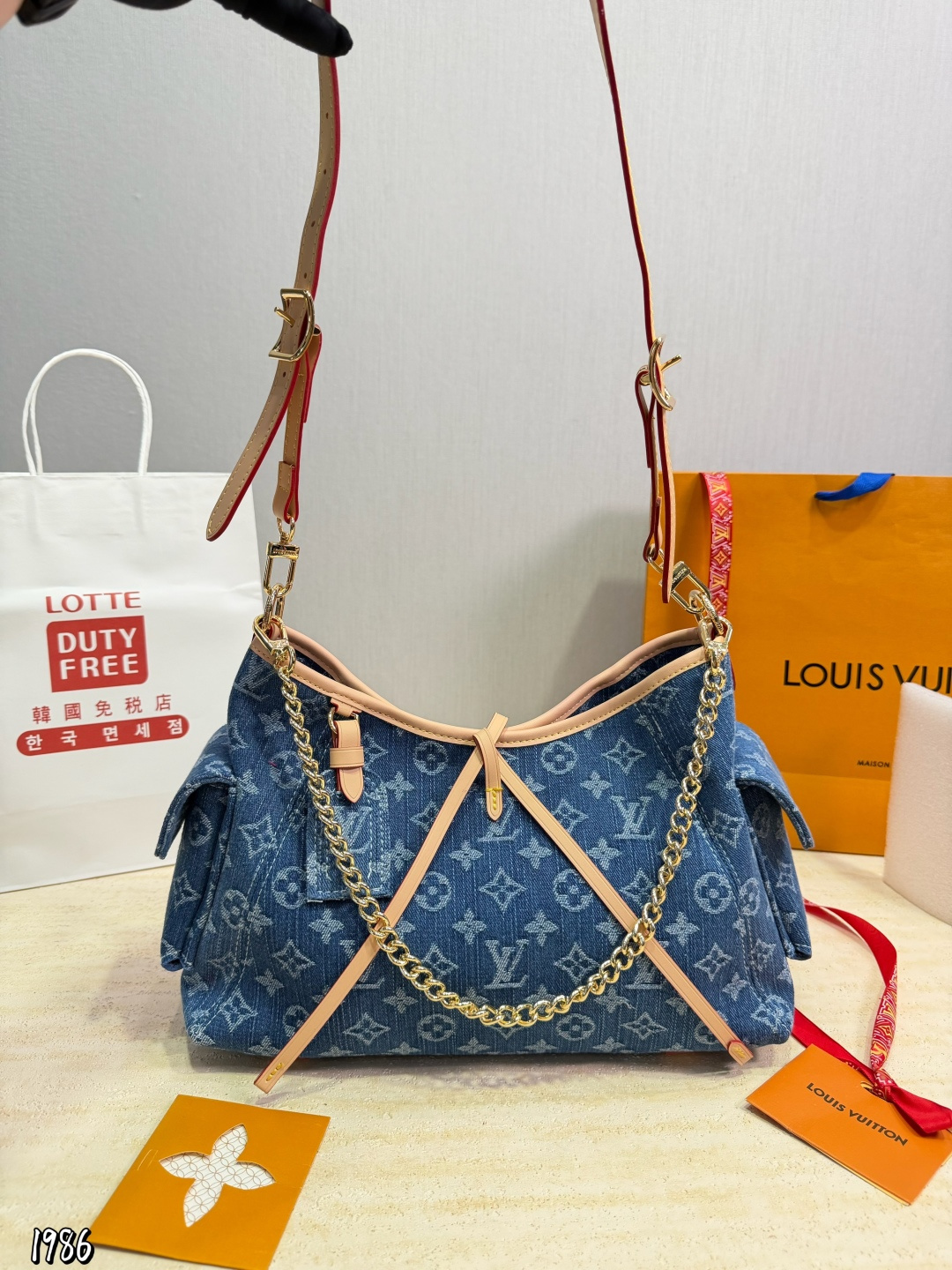 LV Carryall Handbag Monogram Canvas Cowhide Leather Denim 2